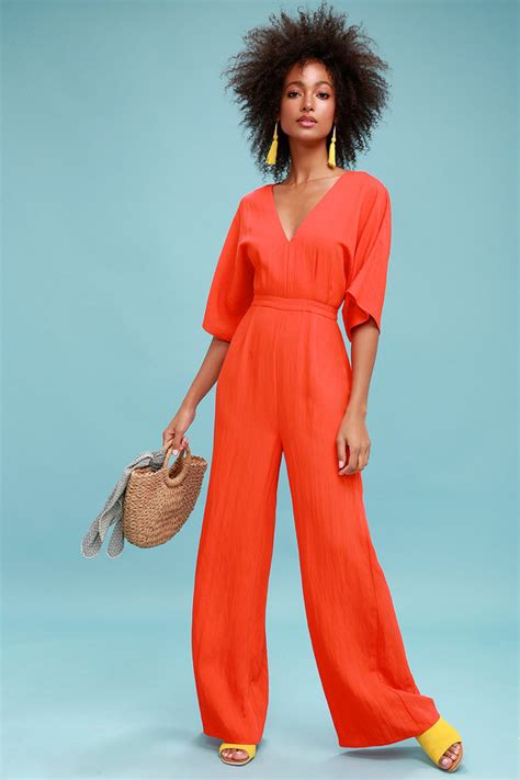 Cute Jumpsuit Wide Leg Jumpsuit Coral Red Jumpsuit Lulus