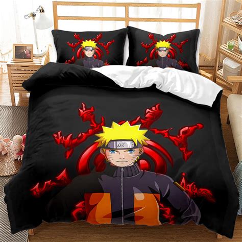 Naruto Uzumaki Red Kurama Symbol Black Bedding Set Saiyan Stuff