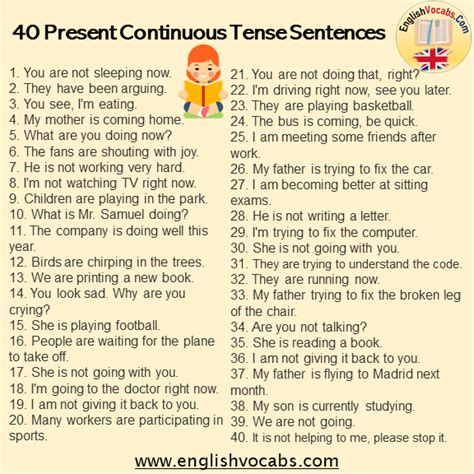 40 Present Continuous Tense Example Sentences English Vocabs