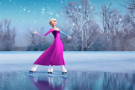 Elsa Ice Skating On A Frozen Lake Ultra Detailed Stable Diffusion