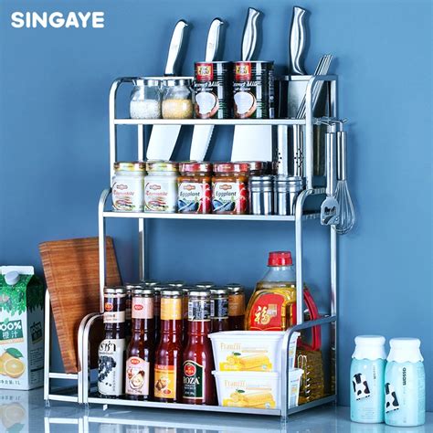 Singaye 304 Stainless Steel Kitchen Shelf Seasoning Cans Shelf Kitchen Spice Rack Condiment