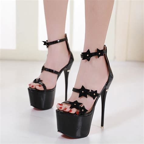 Black Diamantes Stars Platforms Super High Stiletto Heels