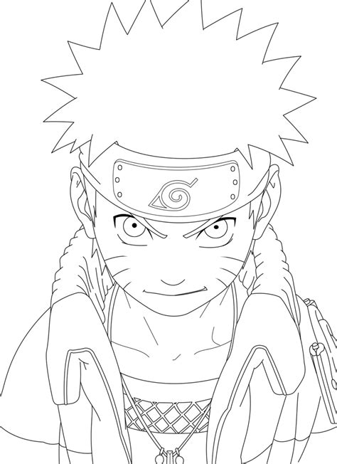 Drawing anime characters can seem overwhelming, especially when you're to draw your character's nose, draw a short, simple vertical line along the center of the face at the halfway point between the horizontal line and the chin. naruto lineart by CrazyLZ on DeviantArt