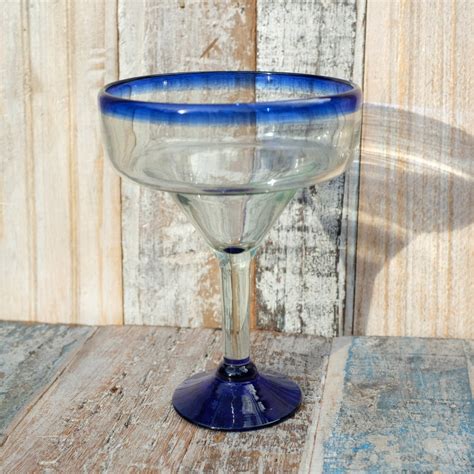 Mexican Recycled Margarita Blue Rim Cancun Glasses X 2 Etsy Uk
