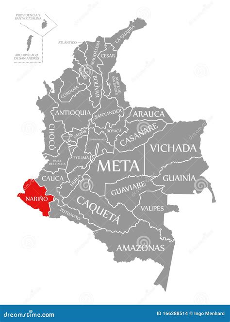 Narino Red Highlighted In Map Of Colombia Stock Illustration