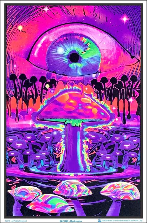 Mushrooms Black Light Poster X In Trippy Painting Hippie Wallpaper Psychedelic