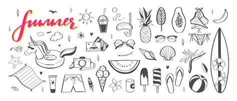 Premium Vector Hello Summer Hand Drawn Icons Collection