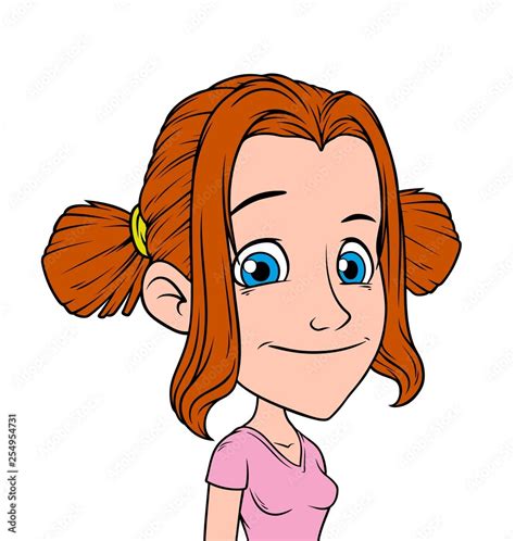Cartoon Redhead Smiling Girl Character With Blue Eyes Isolated On