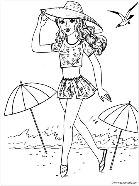 Barbie At The Beach Coloring Page Free Printable Coloring Pages