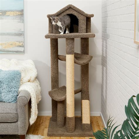 Frisco 66 In Real Carpet Wooden Cat Tree And Condo Gray
