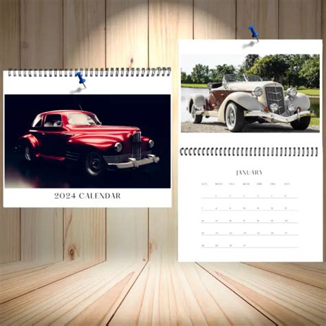 Vintage Car 2024 Calendar 12 Month Calendar Spiral Bound Monthly