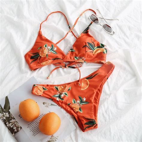 A Color That Tastes Like Summer🍊blancacaffa Search Orange Print Criss Cross Bikini