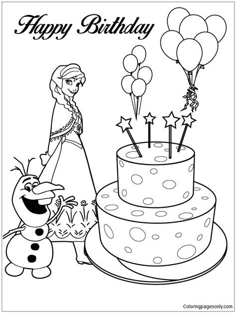 You've come to the right place! Anna, Olaf And Happy Birthday Cake Coloring Pages ...