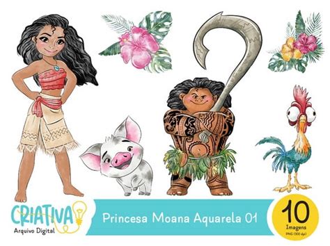 Kit Digital Princesa Moana Aquarela 01 Elo7