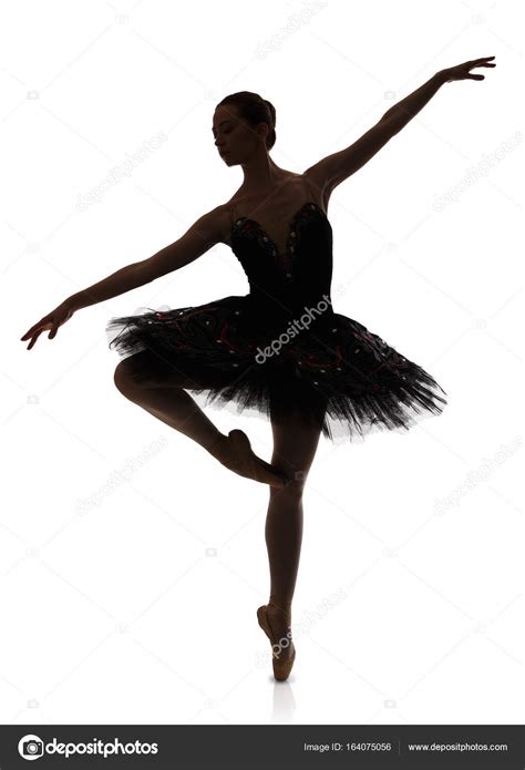 Ballerina Silhouet Maken Ballet Pirouette Tegen Witte Achtergrond ⬇