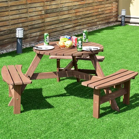 Maybe you would like to learn more about one of these? 6-Person Patio Wood Picnic Table Beer Bench Set - By ...