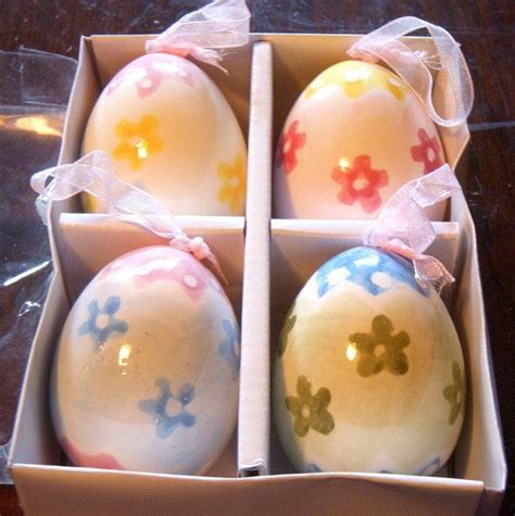 Vintage Easter Egg Ornaments Handpainted Ceramic Etsy Easter Egg