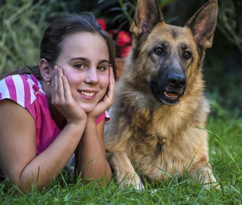 Girl With A German Shepherd Stock Image Image Of Nature Attractive
