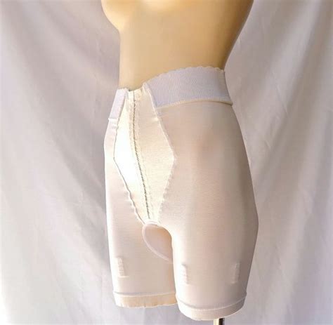 Vintage White Long Leg Panty Girdle Satin Panels Garter Loops S M