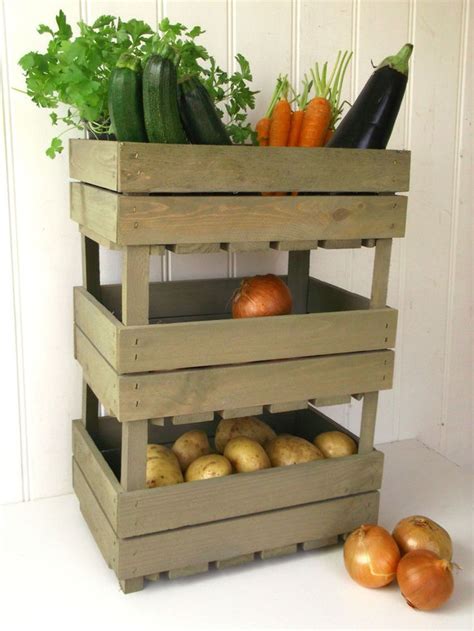 Shabby Chic Set Of 3 Wood Vegetable Storage Racks Crates Stacking