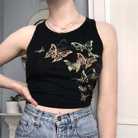 Xingqing Butterfly Print Tank Tops Women Aesthetic Sleeveless Crop Top