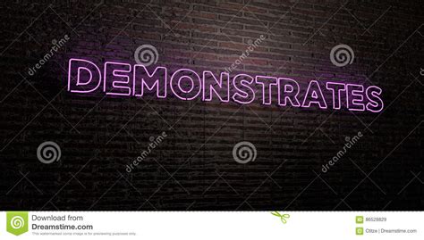 Demonstrates Fluorescent Neon Tube Sign On Brickwork Front View 3d Rendered Royalty Free