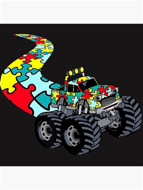 Autism Awareness For Monster Truck Lover Babe Piece Puzzle Poster By Caterpillar Redbubble