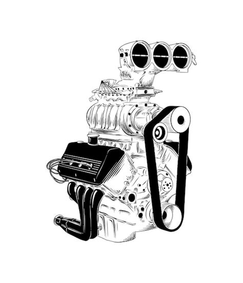 Boceto Dibujado A Mano De Motor De Automóvil Vector Premium