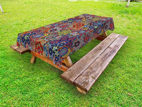 Batik Outdoor Tablecloth Vintage Combined Nested Paisley Motif