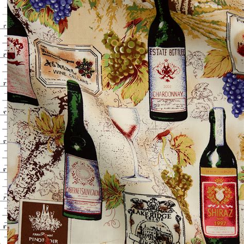 Cali Fabrics Wine Bottles Grapes And Vineyards Designer Cotton Twill