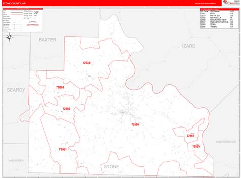 Stone County Ar Zip Code Wall Map Red Line Style By