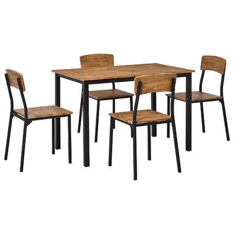 Homcom 5 Piece Modern Industrial Dining Table And Chairs Set For Small