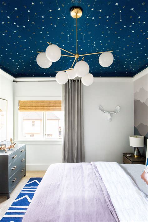 Celestial Wallpaper On The Ceiling To Look Like The Stars In The Night