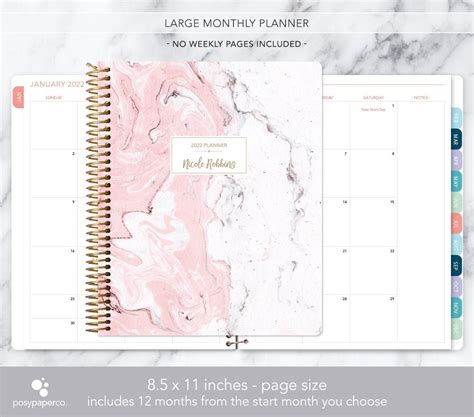 85x11 Monthly Planner Notebook 2021 2022 No Weekly View Etsy