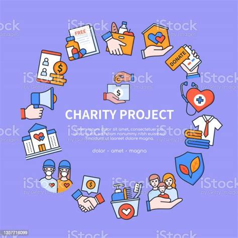 Charity Project Colorful Vector Flat Design Style Banner Stock