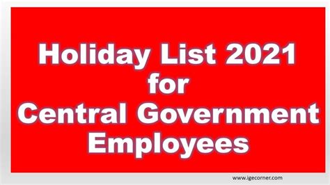 Holiday List 2021 For Central Government Employees Central Government