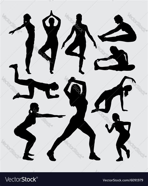 Aerobic Women Fitness Sport Silhouettes Royalty Free Vector