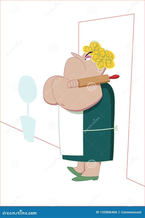 Angry Woman With Rolling Pin Waiting For Husband Stock Illustration Illustration Of Drawing