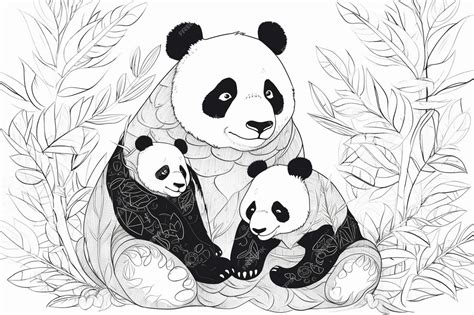 Premium Ai Image A Drawing Of A Panda With Two Baby Pandas