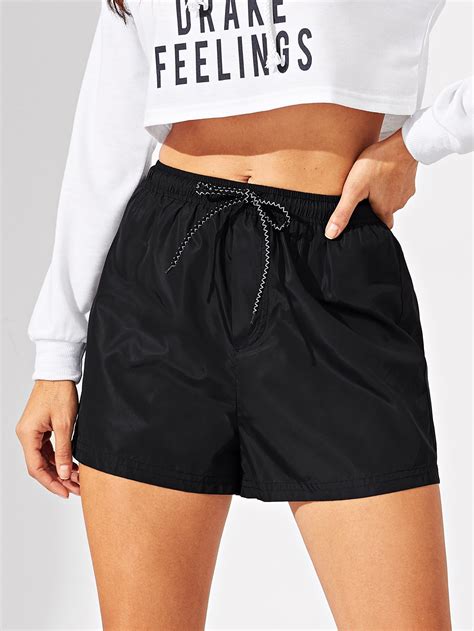 Elastic Waist Drawstring Solid Shorts Romwe