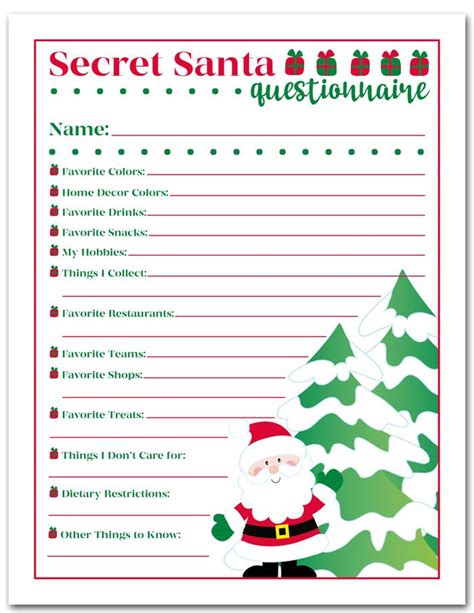 Free Printable Secret Santa Questionnaire Secret Santa Questionnaire