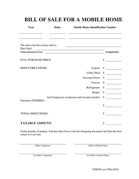 Mobile Home Bill Of Sale Templates At
