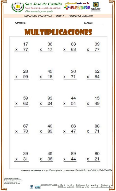Cuaderno De Multiplicaciones Una Cifra Dos Cifras Tres 6a0