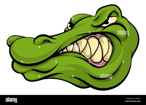 A Crocodile Or Alligator Cartoon Character Sports Mascot Head Stock