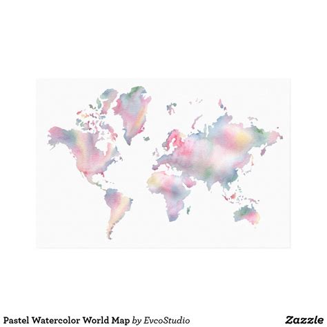 Pastel Watercolor World Map Canvas Print 2020 Resim Ve
