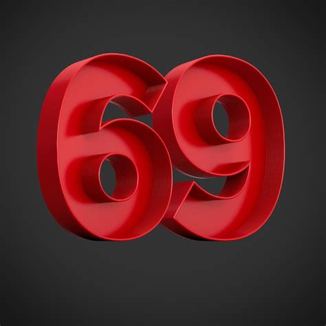 Dígito publicitario rojo 69 o sesenta y nueve con ilustración 3d de