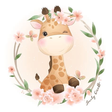 Cute Doodle Giraffe With Floral Illustration 2064275 Vector Art At Vecteezy