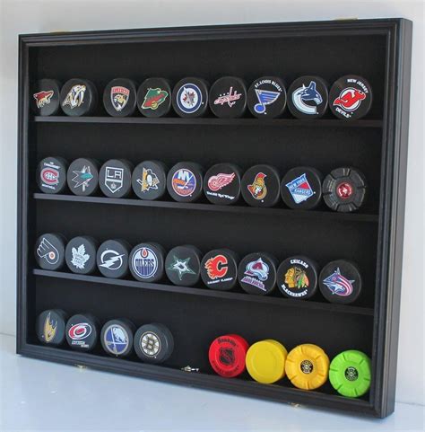 Large 35 Hockey Puck Display Case Wall Cabinet Shadow Box Uv