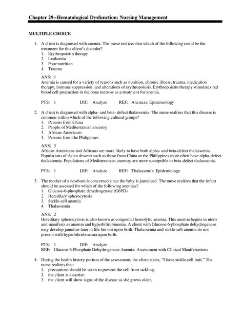 Chapter 29 Hematological Dysfunction Browsegrades