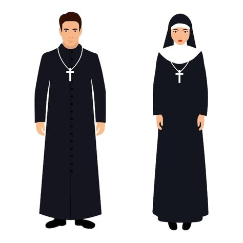 Premium Vector Vector Illustration Of Catholic Priest And Nun Wearing